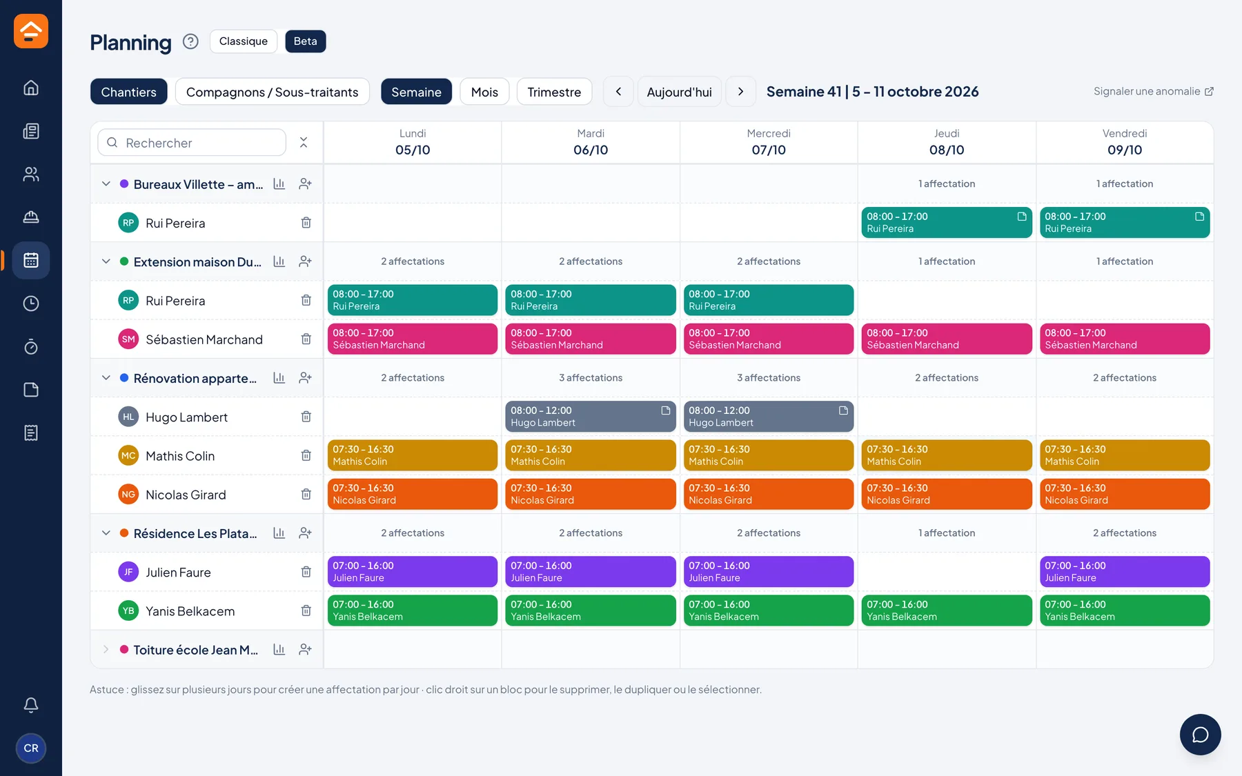 Planning de la semaine dans Batibob